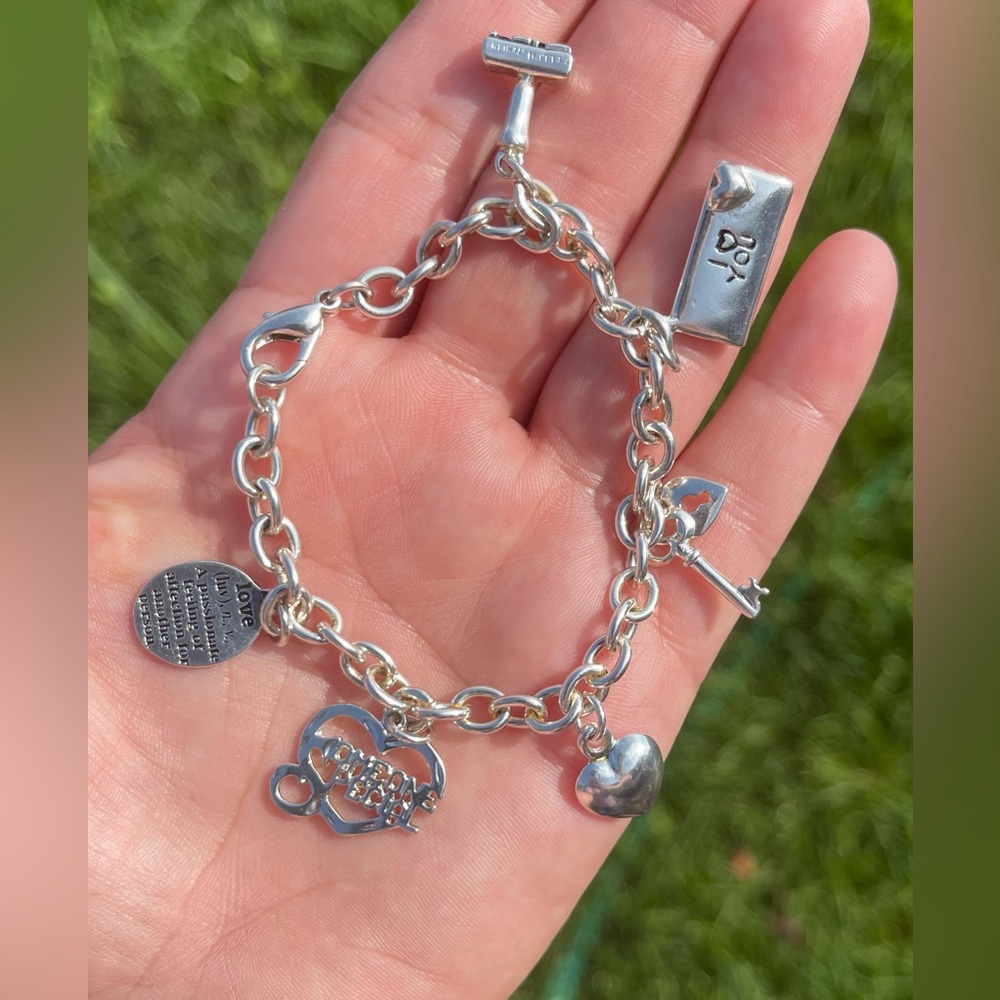 Vintage Cellini Sterling Silver Love Charm Bracelet